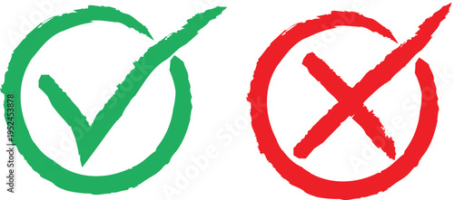Check mark and cross symbol icons in green and red
