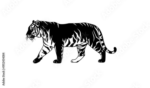 Walking tiger silhouette vector illustration big wild cat isolated on white background