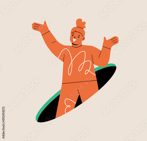 Happy enthusiastic lively girl. Search, explore concept. Colorful vector illustration