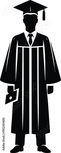 Graduation cap and gown silhouette a symbol of academic achievement and success isolated on white background for educational concepts