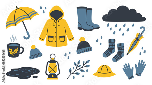Autumn Rainy Weather Elements Set
