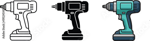 Drill icons in different styles and colors Vector