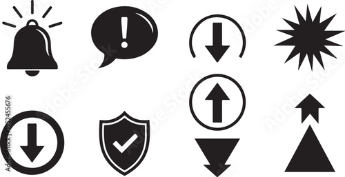 Collection of black and white warning and notification icons