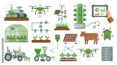 Smart Farming and Precision Agriculture Technology Icons Set