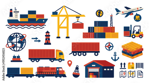 Logistics and Global Transportation Icons Set