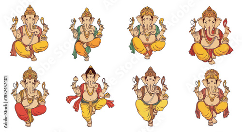 Ganesha Deities Collection: Eight Auspicious Hindu God Poses