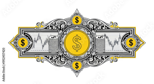 Money Symbol Banner with Stacked Coins and Financial Graph