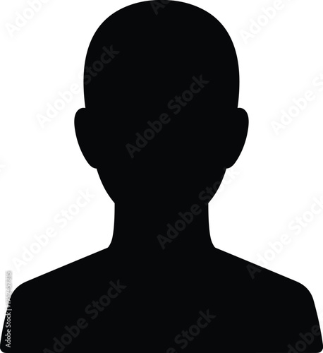 Single male head silhouette avatar in front view, anonymous user profile icon isolated on white background for social media and design