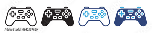 Game Controller Icon Set Vector Collection with Video Game Pad, Joystick and Gaming Device Symbols in Outline and Solid Styles