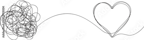 Continuous One Line Drawing From Chaos to Love Heart Concept Emotional Healing Mental Health Vector Illustration