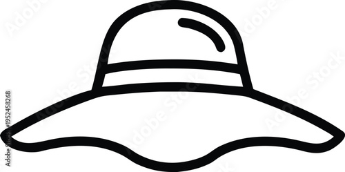 Wide brim sun hat line icon vector illustration summer beach