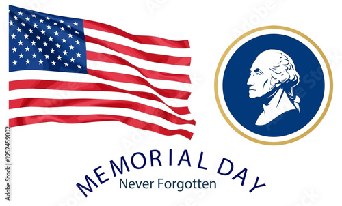 Memorial day tribute with american flag and george washington portrait