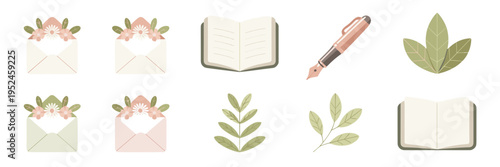 Pastel spring stationery icons - Perfect for wedding invitations, feminine branding, or digital planners.