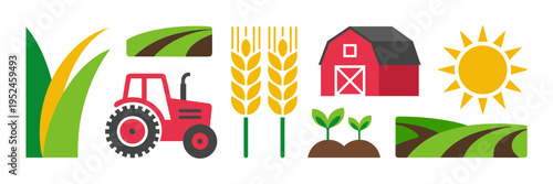 Flat design farming illustration - Great for gardening guides, organic produce marketing, or farm logos.
