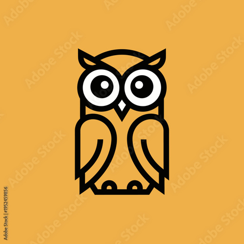 Minimalist Owl Logo Design with Bold Lines and Striking Eyes.