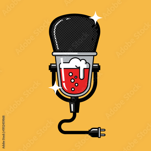 Microphone with Red Liquid and Foam Inside.