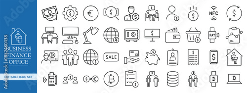 Business, Finance, and Office Outline Icon Set , Corporate, Accounting, Banking, Office Management, and Startup Essentials Vector Pack