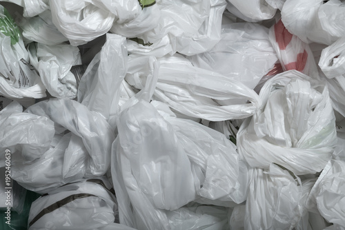 Top view macro photography of pile of disposable plastic bags