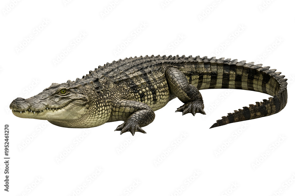 Obraz premium Crocodile Isolated on White Background – Large Reptile Wildlife Close Up