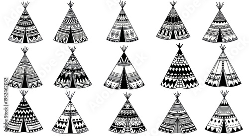Boho Tribal Teepee Pattern - Hand Drawn Native American Wigwam Illustration