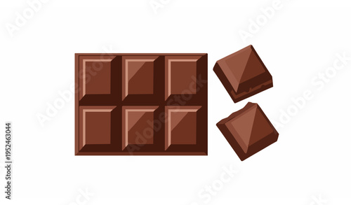 Dark Chocolate Bar Pieces Flat Vector Icon Isolated on White Background for Dessert Snack and Sweet Food Design