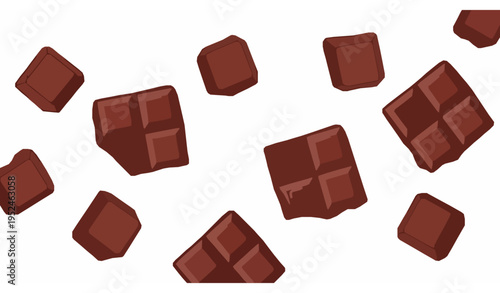 Broken Dark Chocolate Bar Pieces Flat Vector Illustration Isolated on White Background for Sweet Food Concept
