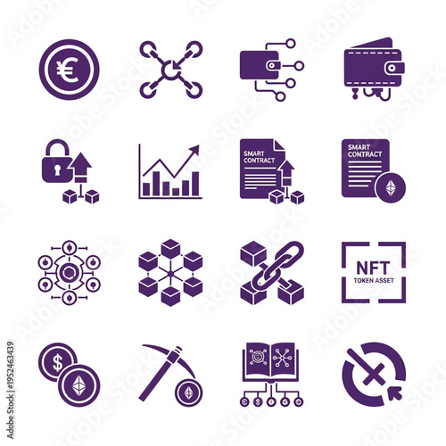 Cryptocurrency and blockchain related icons