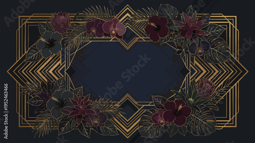 Elegant Art Deco Floral Frame Design - Luxury Tropical Border for Invitations & Branding