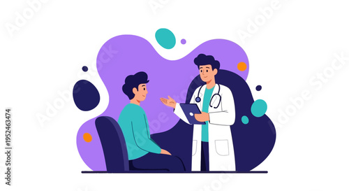 Doctor Patient Consultation Vector Illustration Medical Examination Healthcare Service Clinic Visit Discussing Treatment Plan