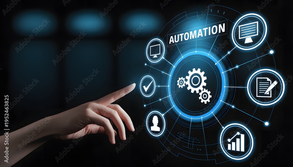 Fototapeta premium Automation concept with hand interacting digital interface