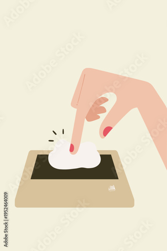 A Finger Gently Pressing a Soft, Puffy Digital UI Button