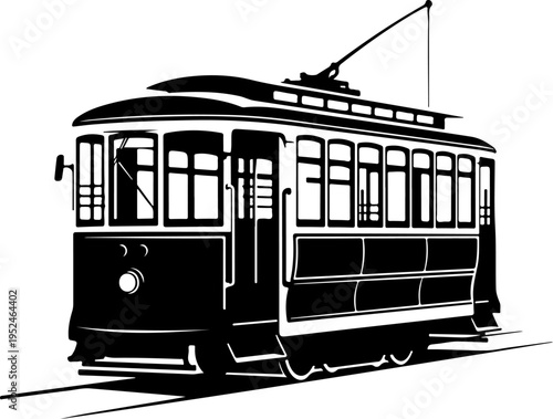 Vintage Classic city streetcar silhouette vector illustration