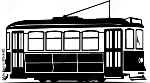 Vintage Classic city streetcar silhouette vector illustration
