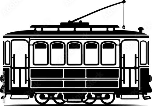 Vintage Classic city streetcar silhouette vector illustration