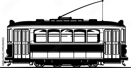 Vintage Classic city streetcar silhouette vector illustration