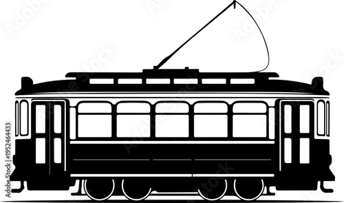Vintage Classic city streetcar silhouette vector illustration