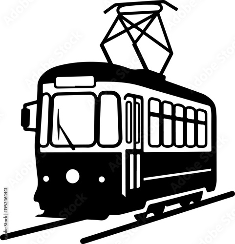 Vintage Classic city streetcar silhouette vector illustration