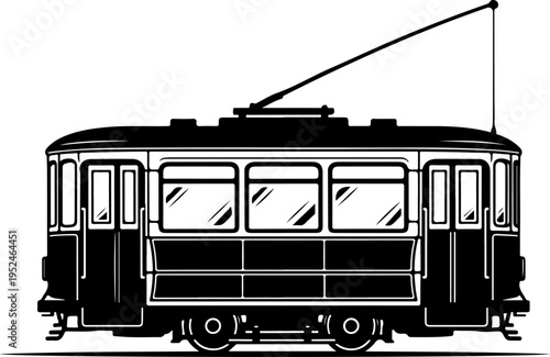 Vintage Classic city streetcar silhouette vector illustration