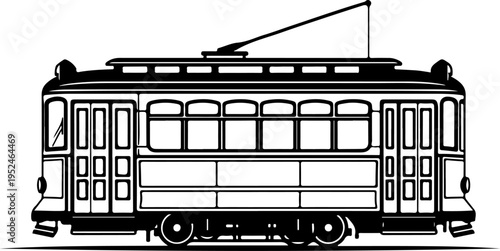 Vintage Classic city streetcar silhouette vector illustration