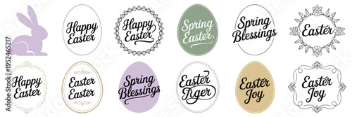 Elegant Easter script badges with calligraphy and bunny – Perfect for premium holiday branding, wedding stationery, or upscale labels.