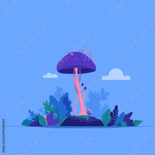 Bioluminescent Organism Sculpture in Tranquil Forest Clearing