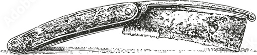 Vintage straight razor illustration classic barber tool for shaving with foldable handle and sharp blade