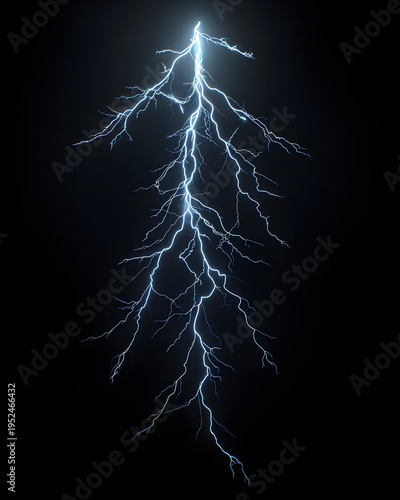 Realistic white lightning bolt isolated on dark background electric storm energy strike