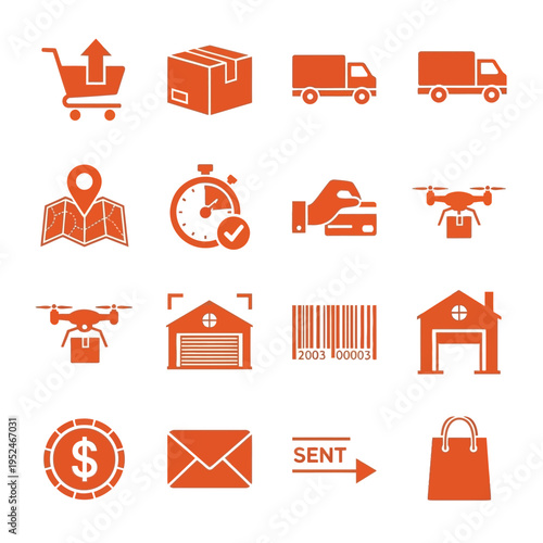 Logistics and delivery icons on a white background