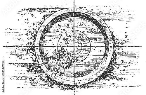 vintage crosshair target illustration with distressed texture and circular design element