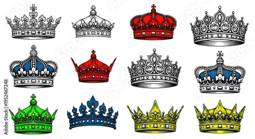 Collection of Royal Crowns in Various Colors and Styles