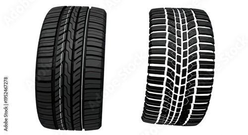 Comparison of car tire treads - winter vs summer