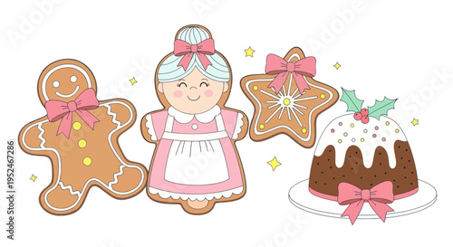 Cute Christmas Gingerbread Cookies and Pudding, Festive Holiday Sweets
