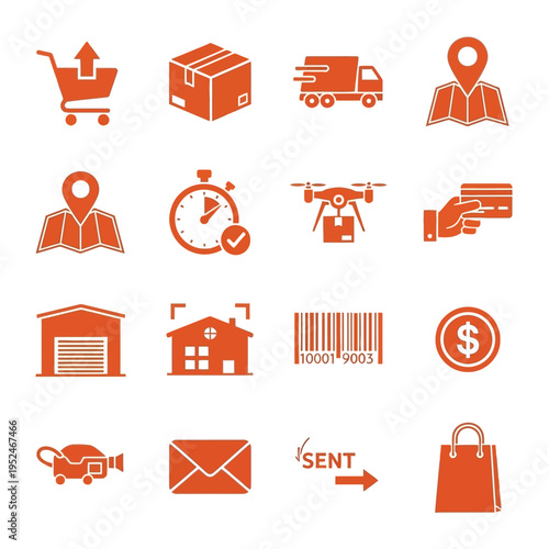 Ecommerce and delivery icons on white background