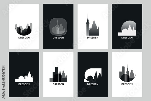 Wallpaper Mural Dresden skyline vector logos, icon set. Pack of cityscape contour, abstract silhouettes series. Isolated graphic collection for Germany city Torontodigital.ca